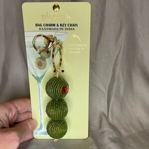 Piper K Green Olive Beaded Bag Charm Key Chain